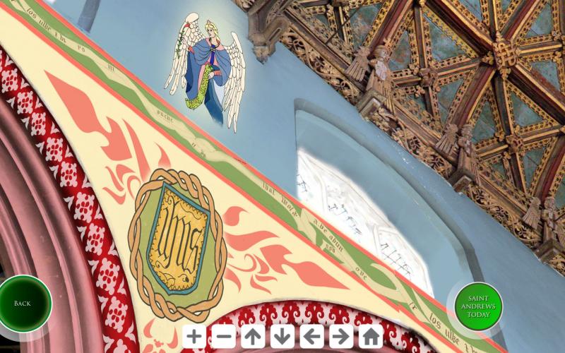 Screenshots from touchscreen interactive: 360° tour of the church allowing users to see in 3D any aspect of the building as it appears now, and how it would have appeared in medieval times