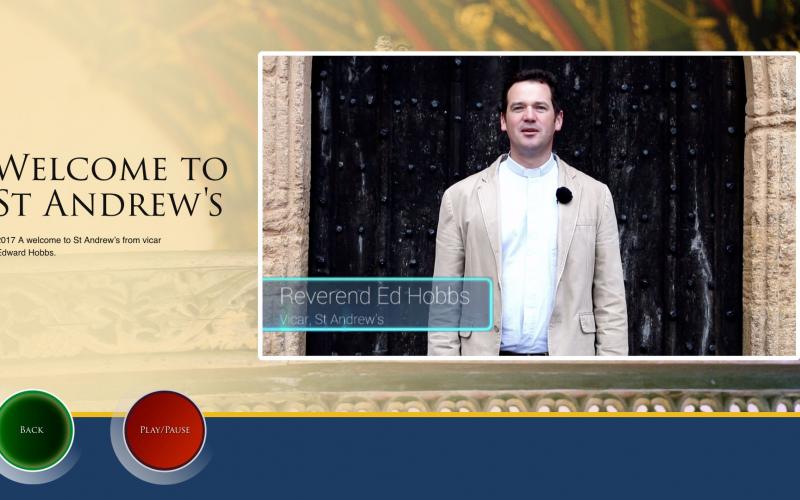 Screenshots from touchscreen interactive: Video introduction to the church and community life